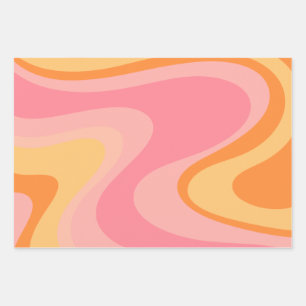 Feuille De Papier Cadeau Vibe rétro Abstrait Swirl 60s les années 70 rose e