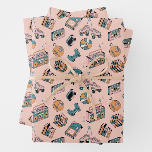 Feuille De Papier Cadeau Vibes Motif des années 90 rétro (En situation)