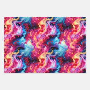 Feuille De Papier Cadeau Vibrant Abstract Fluid Art Wrapping Paper