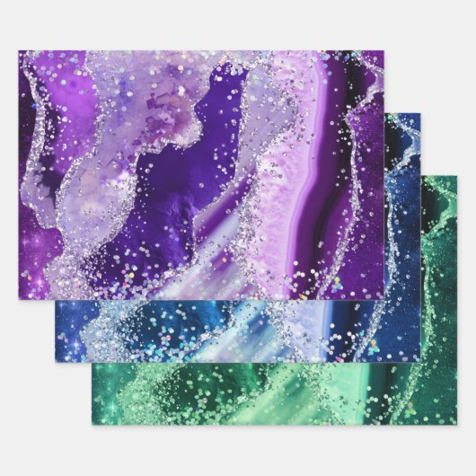 Feuille De Papier Cadeau Vibrant Gemstone Marble Agate Patterns (Lot)