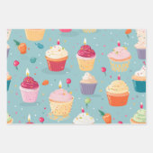 Feuille De Papier Cadeau Vibrant Joyeux Motif de Cupcakes d'anniversaire (Devant 3)