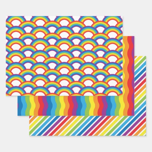 Feuille De Papier Cadeau Vibrant White and Rainbow Patterns (Lot)