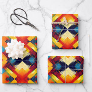 Feuille De Papier Cadeau Vibrations Rétro en Couleurs : Formes Géométriques