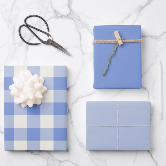 Feuille De Papier Cadeau Vichy bleu (Recto)