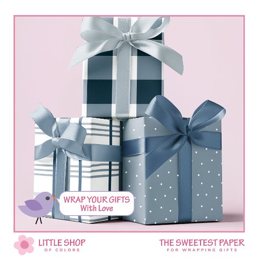 Feuille De Papier Cadeau Vichy bleu et blanc classique