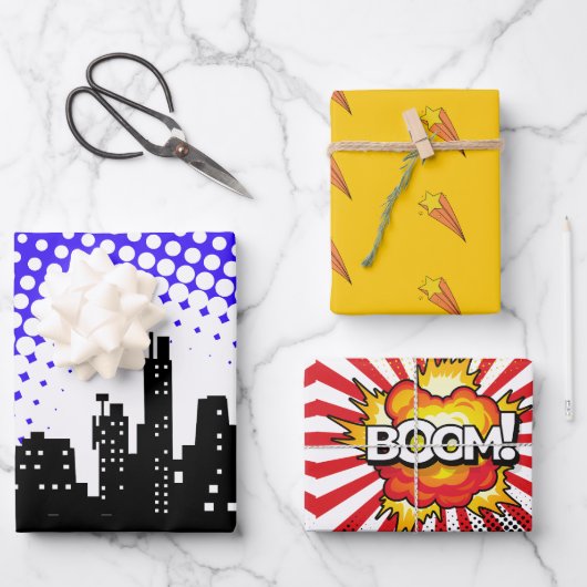 Feuille De Papier Cadeau Vidéo de la partie Enfants Superhero (Recto)