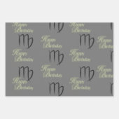 Feuille De Papier Cadeau Vierge Anniversaire gris/noir (Devant 2)