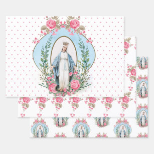 Feuille De Papier Cadeau Vierge Catholique Marie Religieuse Florale Envelop