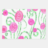 Feuille De Papier Cadeau Vignes vert et rose (Devant)