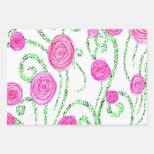 Feuille De Papier Cadeau Vignes vert et rose (Devant)