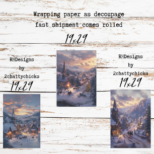 Feuille De Papier Cadeau Village de Noël avec rues enneigées en découpage