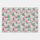 Feuille De Papier Cadeau Village de Noël rose et vert (Devant 2)