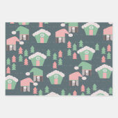 Feuille De Papier Cadeau Village de Noël rose Gnomes (Devant)