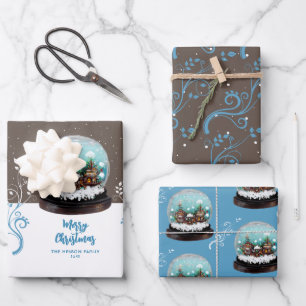 Feuille De Papier Cadeau Village d'hiver de boule de neige en verre Noël fe