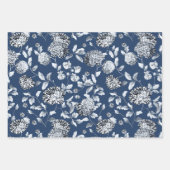 Feuille De Papier Cadeau Vin Floral Argent Sur Mariage Bleu Marine (Devant 3)