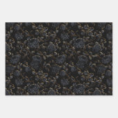 Feuille De Papier Cadeau Vin floral noir et or Lune (Devant)