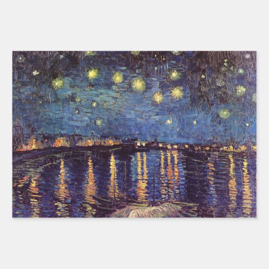 Feuille De Papier Cadeau Vincent van Gogh 3 différentes Starry Night Scenes (Devant 3)