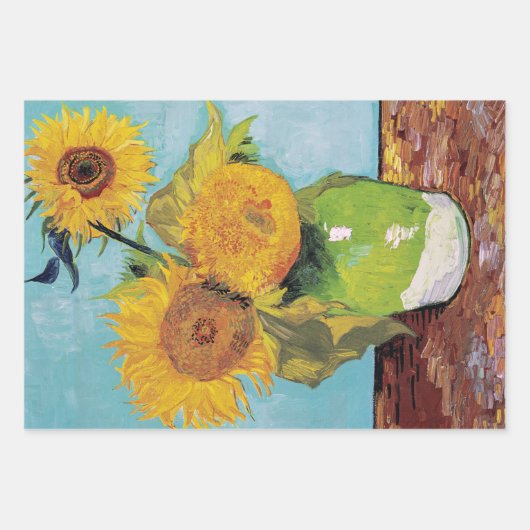 Feuille De Papier Cadeau Vincent Van Gogh - Trois tournesols dans un vase (Devant 2)