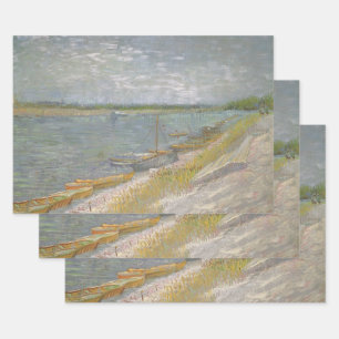 Feuille De Papier Cadeau Vincent van Gogh - Vue d'une rivière avec des bate