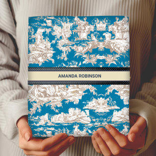 Feuille De Papier Cadeau Vintage bleu turquoise toile de jouy monogramme