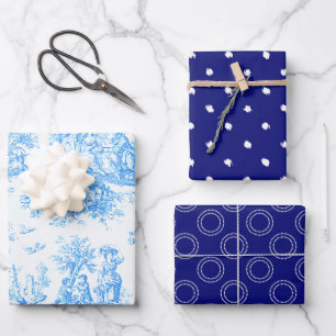 Feuille De Papier Cadeau Vintage bleu turquoise toile jouy