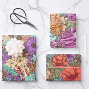 Feuille De Papier Cadeau Vintage Boho Floral Mariage