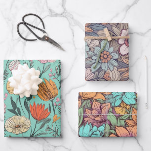 Feuille De Papier Cadeau Vintage Boho Floral Mariage