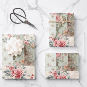 Feuille De Papier Cadeau Vintage Chic Pastel Chic Pastel Green Florals Patc