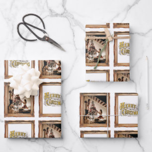 Feuille De Papier Cadeau Vintage Christmas Antique Frame Famille Photo