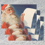 Feuille De Papier Cadeau Vintage Christmas, Père Noël Naughty Nice Liste<br><div class="desc">Illustration vintage Joyeuse image de Noël montrant un joyeux Père Noël portant son casquette rouge et en vérifiant sa liste coquine ou jolie le soir de Noël.</div>