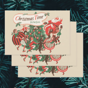 Feuille De Papier Cadeau Vintage Christmas Santa Claus and Dancing Children