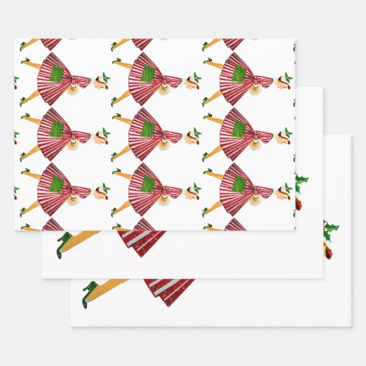 Feuille De Papier Cadeau vintage de Noël 1950 (Lot)