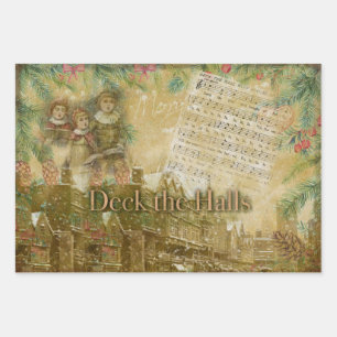 Feuille De Papier Cadeau vintage "Deck the Halls"