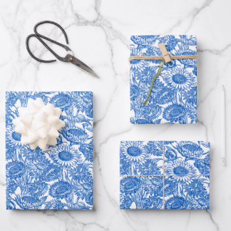 Feuille De Papier Cadeau Vintage Elegant Sunflower Blue
