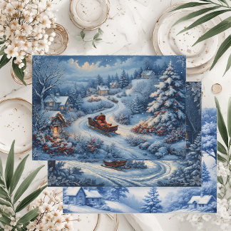 Feuille De Papier Cadeau Vintage Engraved French Toile Snow Winter Cottage