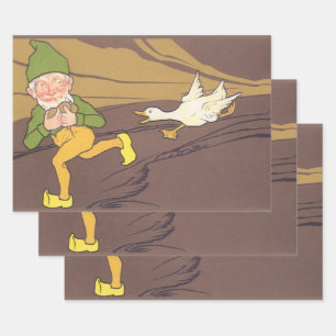 Feuille De Papier Cadeau Vintage fable d'Ésope L'oie qui pondait l'oeuf d'o