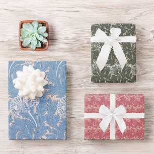 Feuille De Papier Cadeau Vintage Floral Bleu Vert Rouge Morris Motif Tulip