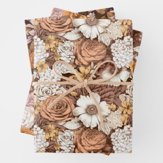 Feuille De Papier Cadeau Vintage Floral Brown Cuivre Boho Automne Fleur sau