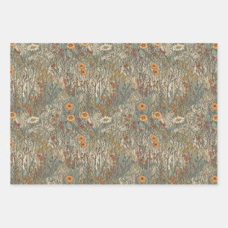 Feuille De Papier Cadeau Vintage, floral, couleurs douces, champ de fleurs 