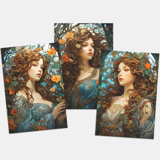 Feuille De Papier Cadeau Vintage Floral Victorian Goddess Art Nouveau