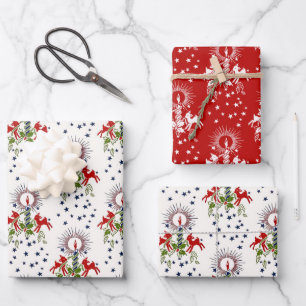 Feuille De Papier Cadeau Vintage Glow de vacances : Bougies et agneaux