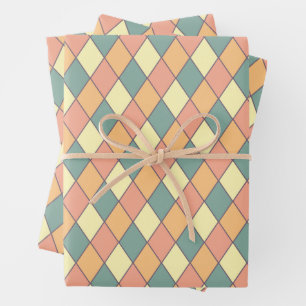 Feuille De Papier Cadeau Vintage Harlequine Diagonal à Pastels