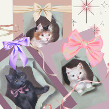 Vintage kittens breaking through gift wrap cute
