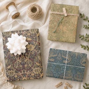 Feuille De Papier Cadeau Vintage Morris Oiseaux Brown Dove Peacock et Drago