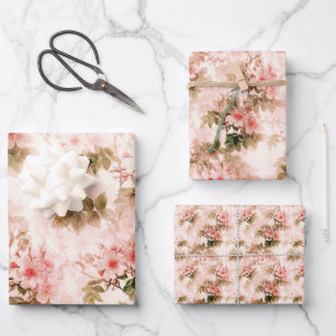 Feuille De Papier Cadeau Vintage Motif chic et élégant à la florale rose vi