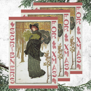Feuille De Papier Cadeau Vintage Noël Art nouveau Scribners Cover 1895