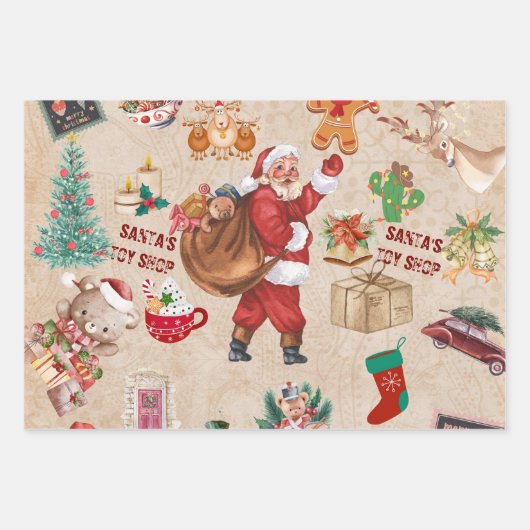 Feuille De Papier Cadeau Vintage Noël Collage Découpage (Devant)