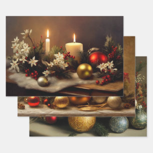 Feuille De Papier Cadeau Vintage Noël Encore Vie Peintures Trio