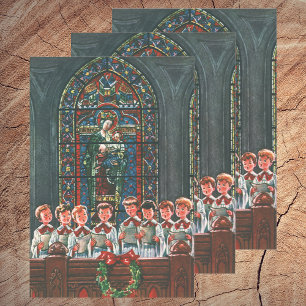 Feuille De Papier Cadeau Vintage Noël Enfants chantant Chorale dans l'églis