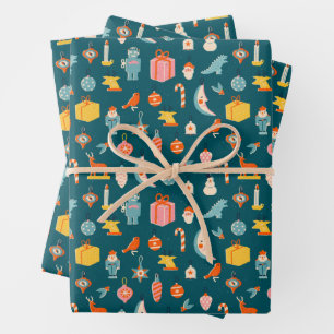 Feuille De Papier Cadeau Vintage Noël Ornements Motif